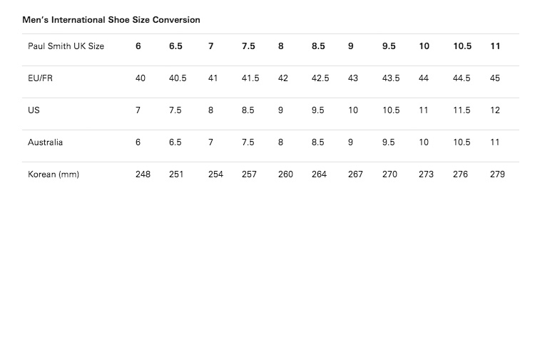 Clothing Size Guides & Charts Paul Smith