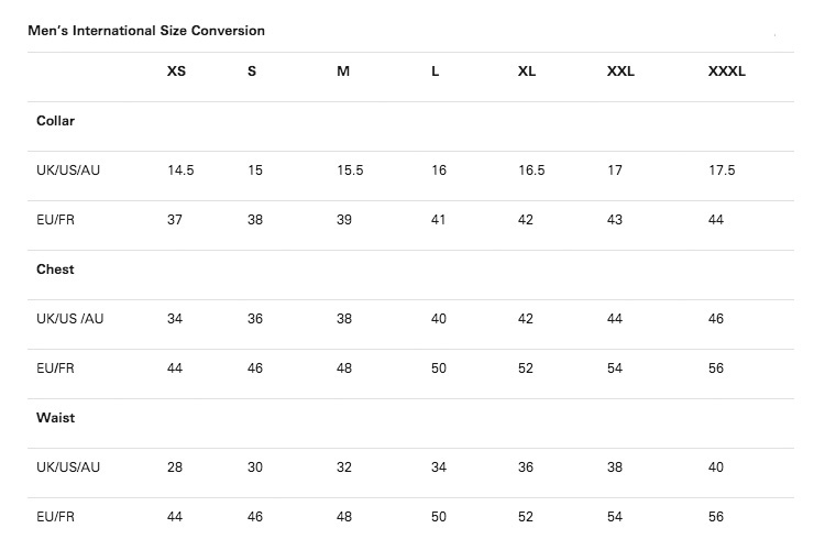 shirt size conversion